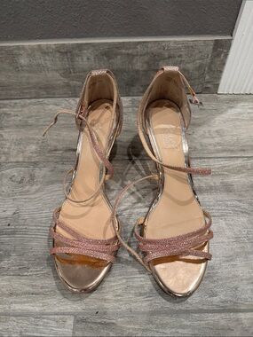 Badgley Mischka Rose Gold Glitter Strappy Heels